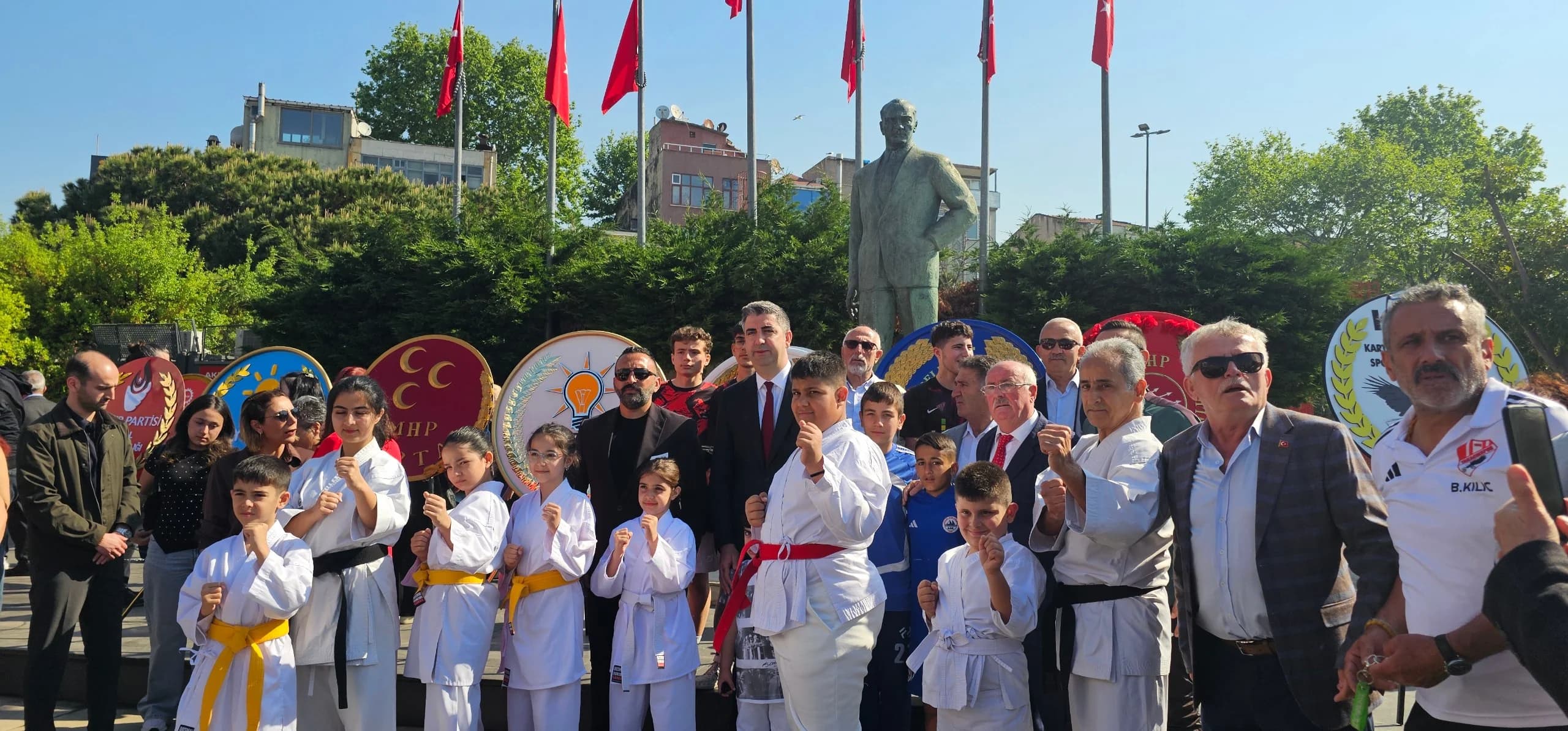 Kartal Karate Academy children team representing the club at a national day ceremony in Kartal, Istanbul